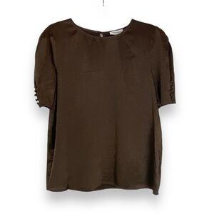 Calvin Klein Top Brown Shortsleeved‎ Blouse Shoulder Pads Satin Size Large NWT